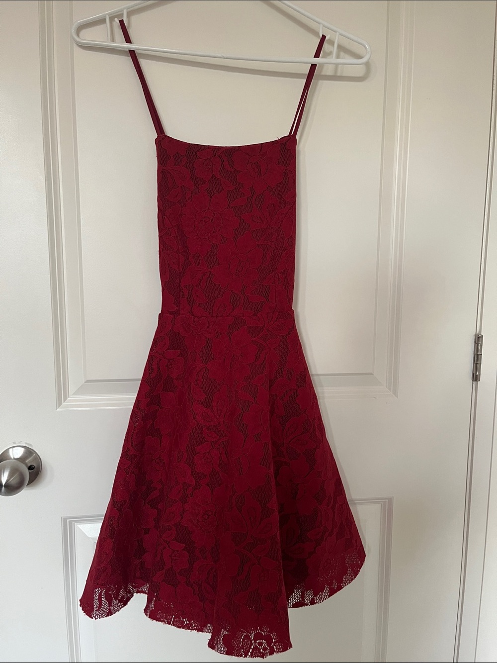 Red Floral Lace Spaghetti Strap Dress by MiSC Elevated Basics
